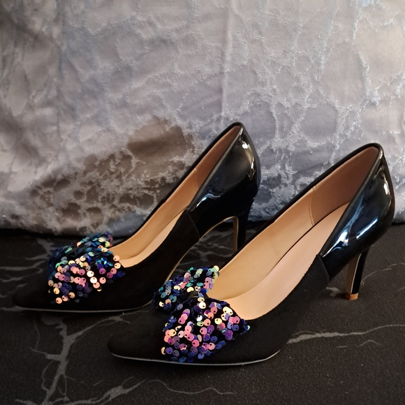 Black and Purple Jewel Sequin Embellished High Heels - Picture 3 of 3